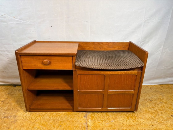 Image 1 of Mid-century retro vintage teak telephone seat by Nathan 1960–1970   Stylish utility|iconic british design|functional storage