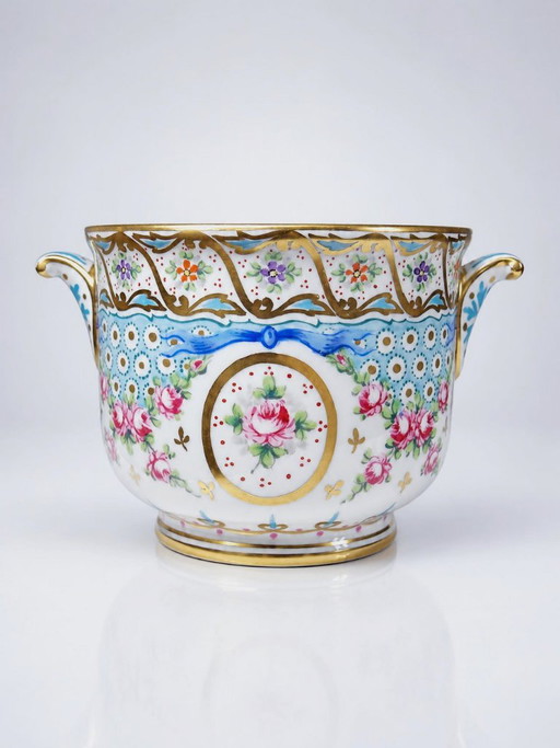 Cache-pot/bol ancien en porcelaine de Limoges peint main, M. Carpezat, 1900-1930