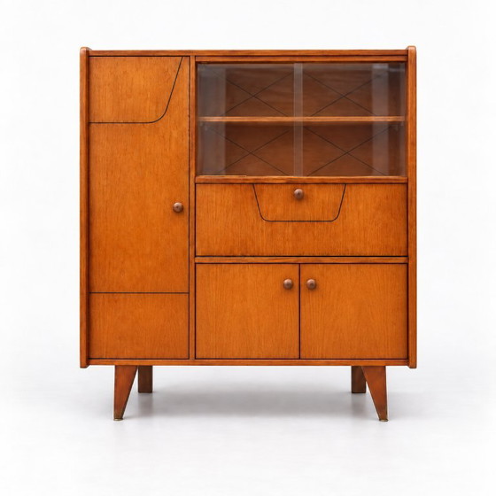 Buffet haut vintage Mid-Century – Armoire murale en bois avec vitrine années 50/60 – Wood (photo 4 of 6)