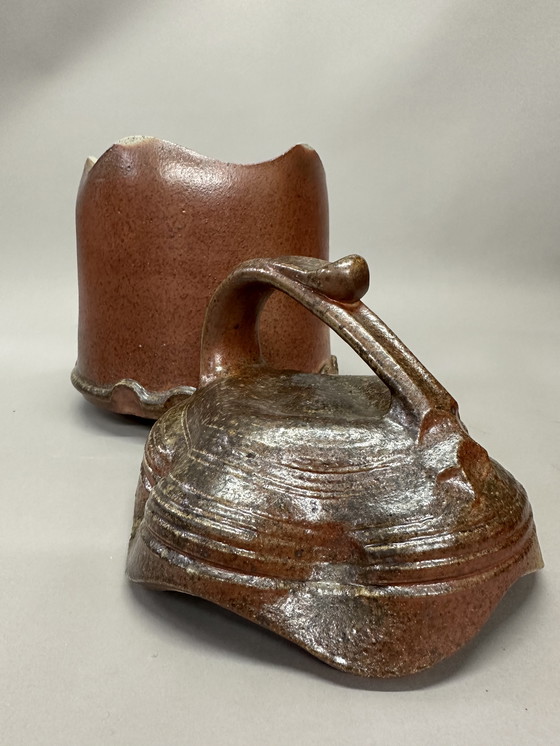 Image 1 of Pot à couvercle sculptural en grès cuit au feu de bois - Hein Severijns - Signé - Unica (28 cm)