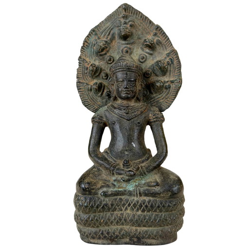 Khmer Naga Buddha Bronze Statue Mucalinda – Solid Bronze – 22 cm – 2.2 kg