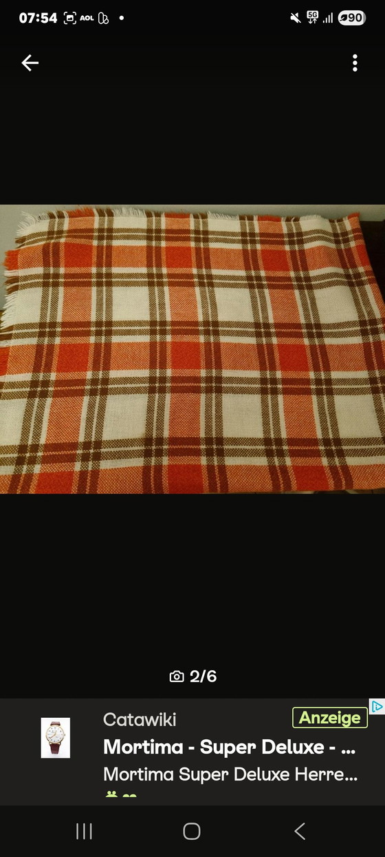 Image 1 of Orange checkered tablecloth from the 1960s/70s