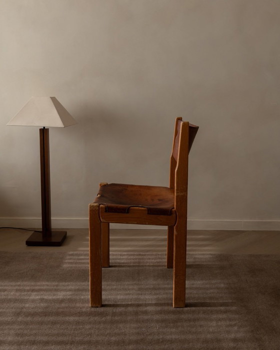 Image 1 of Vintage Maison Regain Elm & Cognac Leather Chair, France 1970s