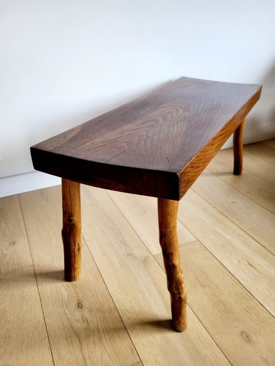 Image 1 of Houten bank, landelijke stijl, brutalist , massief hout, Frankrijk