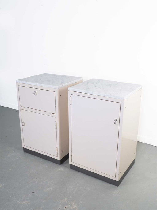 Set of Industrial Cabinets (Baisch) With Marble Top.