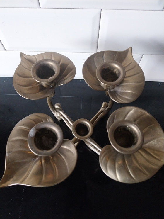1 x Art Deco brass 5-point candle holder 1970s (photo 3 of 8)