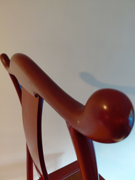 Set di 6 sedie asiatiche stile Ming laccate rosse, Sedie da pranzo, Rattan, Legno, Rosso (foto 5 di 10)