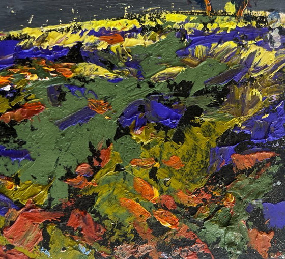 Image 1 of Original Oil Painting Gloomy Nature Landscape Far beyond the river