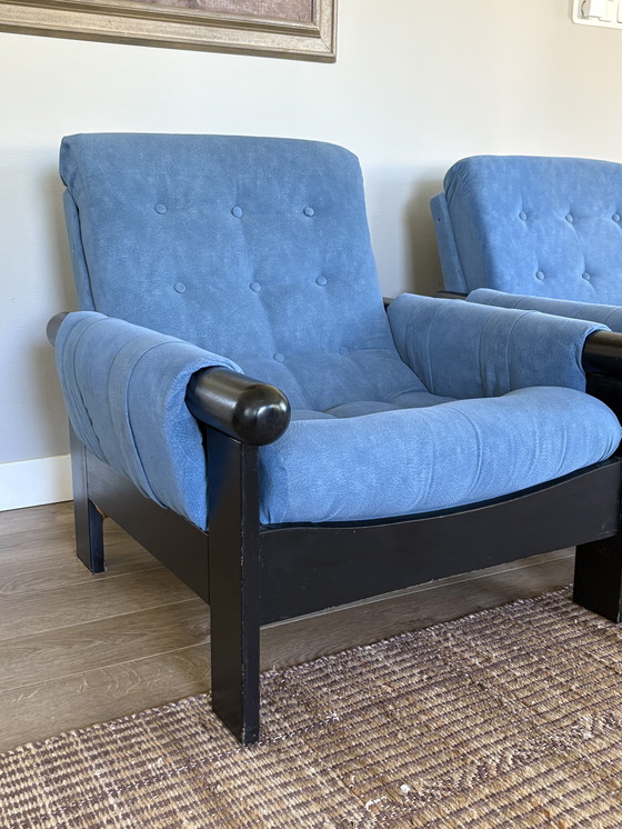 Image 1 of Vintage korenblauw set fauteuils jaren70 design