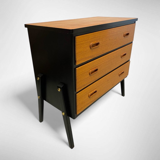 Commode vintage à 3 tiroirs en placage de teck