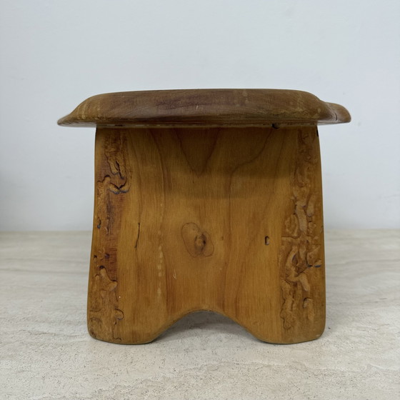 Image 1 of Brutalist Solid Wood Side Table/Stool, 1970s