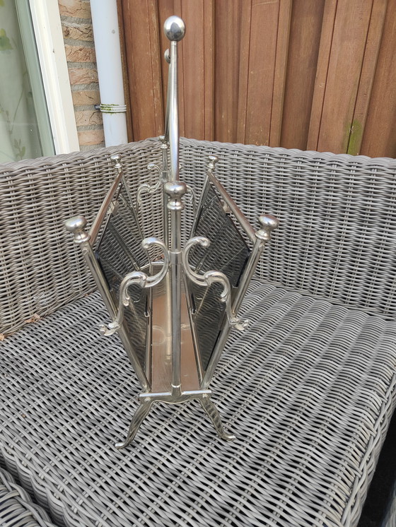 Image 1 of Vintage Magazine Rack of Brass and Glass Maison Bagues