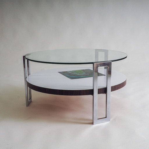 Space Age Glass and Chrome Round Coffee Table
