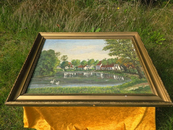 Original Vintage Landscape Oil Painting - Signed J.N. Falck, Paintings & Drawings, Canvas, Gold (photo 5 of 13)