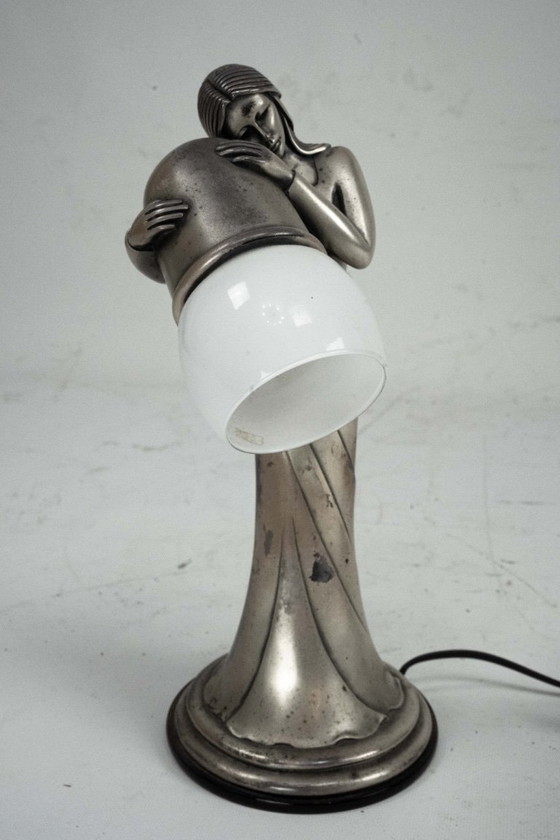 Image 1 of Silver Vermeil Figural Table Lamp with Opaline Glass. Italy 1960s
