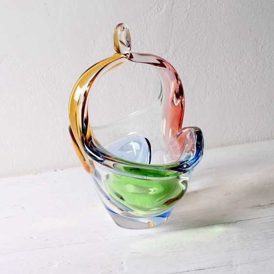 Image 1 of Mid-Century Art Glass Basket Vase Rhapsody by František Zemek / Czech Republic / 1956
