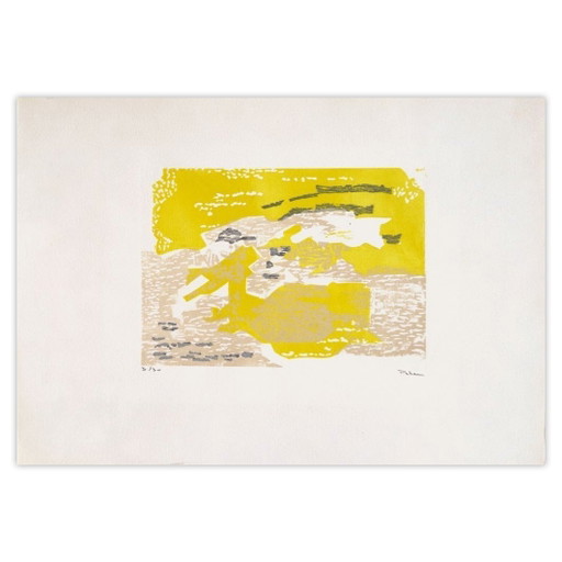 Monique PEHEM (BRETON-PROUTÉ) Remous Incisione su linoleum firmata 1974