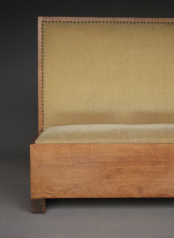 Image 1 of Kleine Haagse School / Art Deco eikenhouten halbank, jaren 1930