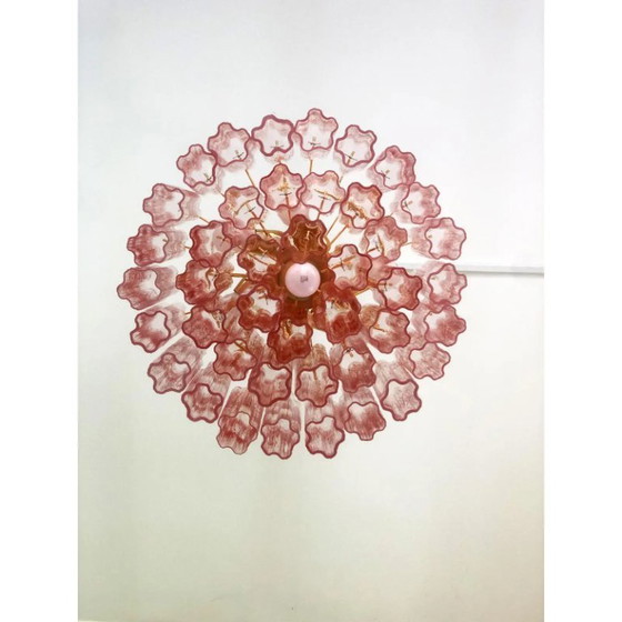 Image 1 of Lustre contemporain scénographique en verre de Murano rose « Tronchi » de style Venini