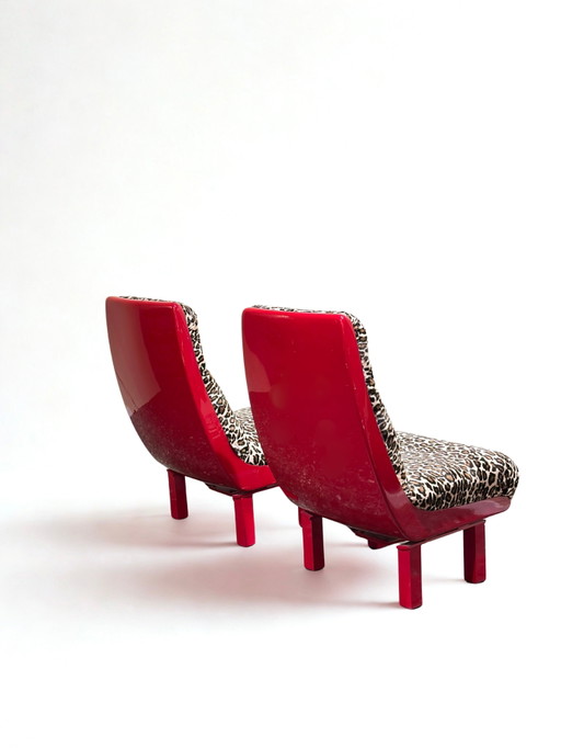 Set Italiaanse postmoderne loungestoelen met luipaardprint – 1980 – fauteuils, Metal, Fiberglass (photo 2 of 4)