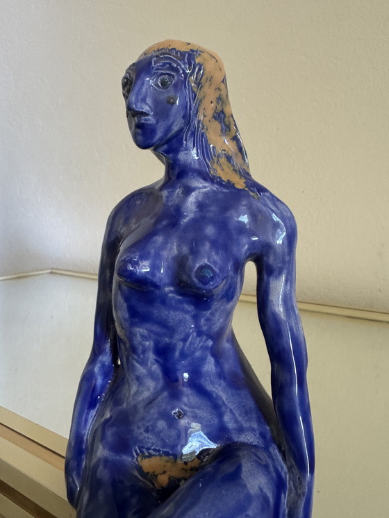 Image 1 of Sculpture Nue Stylisée Céramique Bleu