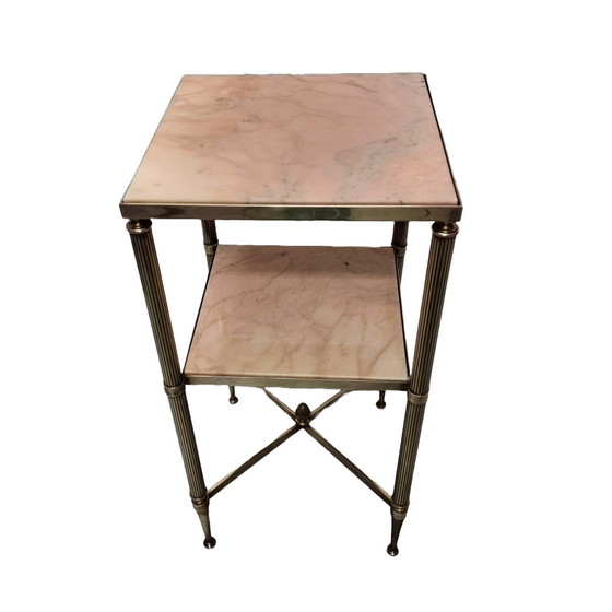 Image 1 of Vintage Brass With Marble Side Table Maison Bagues