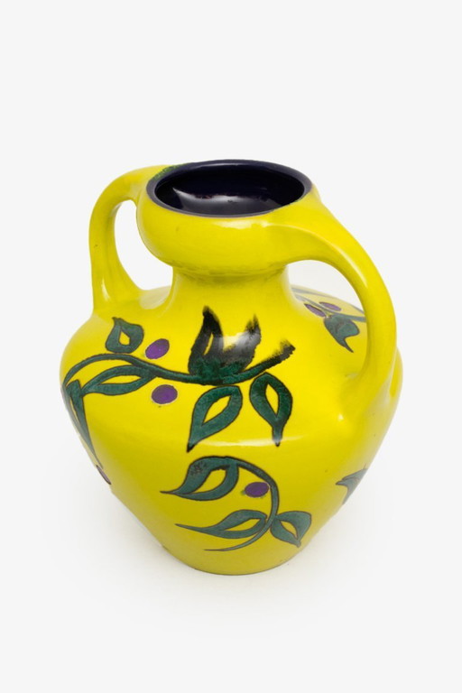 Yellow Marei 9302 ceramic amphora vase 60s/ 70s with plant decor