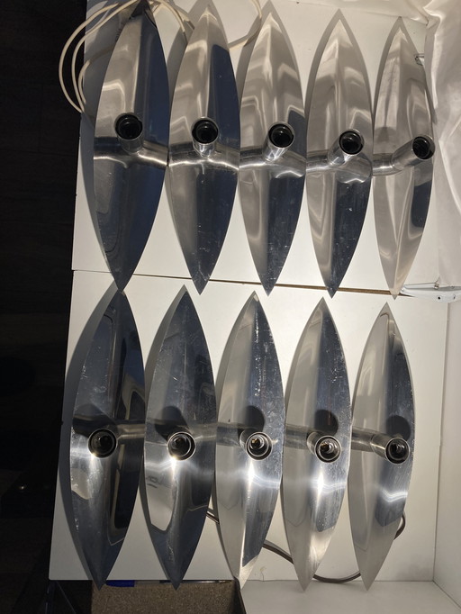 Een paar vintage Goffredo Reggiani wandlampen uit de jaren 70 met 5 lampen.