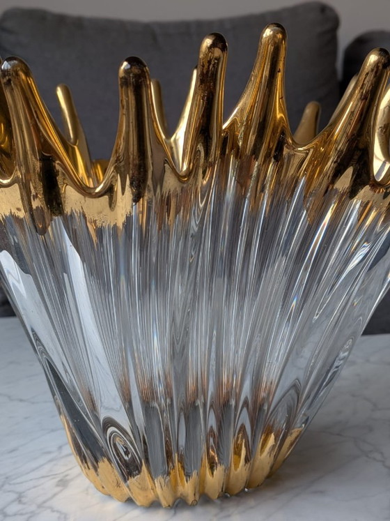 Spectaculaire Murano-stijl glazen "Splash" schaal met gouden reflecties, Vazen, Gold (foto 7 van 9)