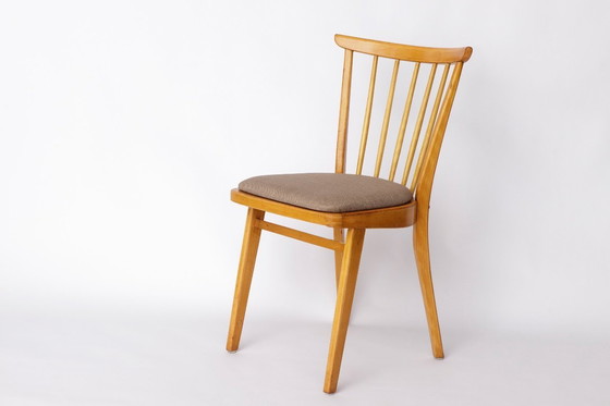 Image 1 of Vintage Beech Wood Kitchen Chair – 1960s German Design, Grey Upholstery, Restored