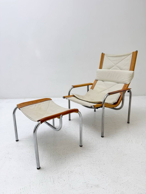 Image 1 of Hans Eichenberger Fauteuil de salon et ottomane de Strässle, années 1960