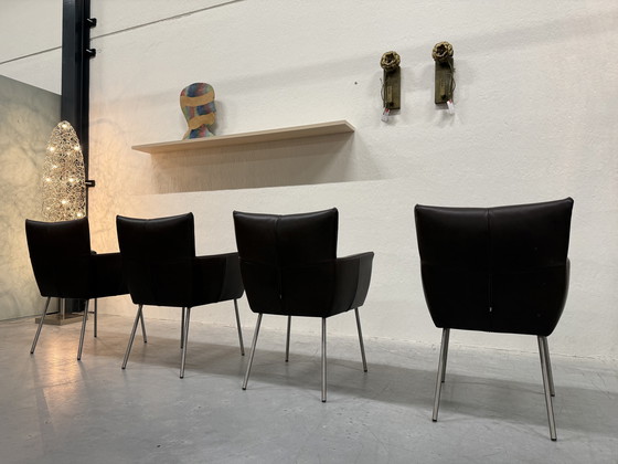 Image 1 of Chaise de salle à manger Moka en cuir chocolat, disponible en stock (4 modèles).