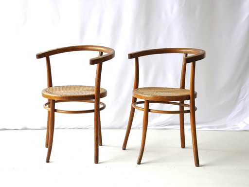 Chaises vintage en bois courbé avec sièges en rotin par Joseff Hofmann