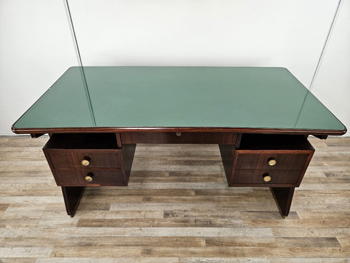 Art Decò executive desk in exotic wood, glass, and brass