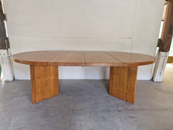 Image 1 of Table de salle à manger vintage en bois avec plateau massif