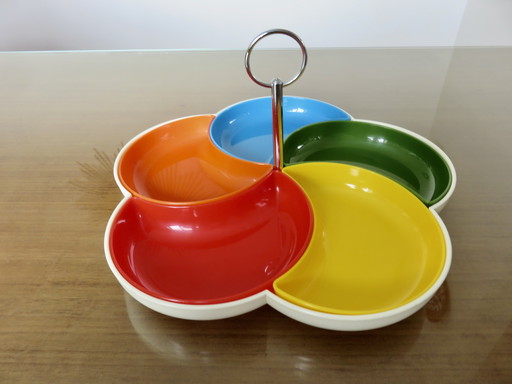 Serviteur à Apéritif, Space Age, Pop, 5 Ramequins Multicolores, Années 70-80