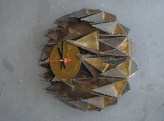 Image 1 of Brutalist Metal Wall Clock. Signed A.Becht. 1980s