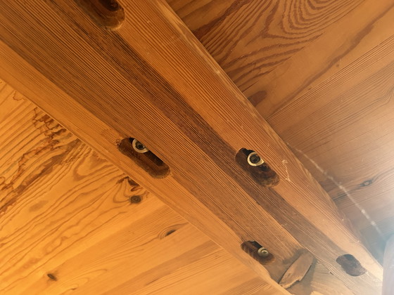 Seltene XL Skandinavischer Stil Runder Kieferntisch (Ø150 Bis 188 Cm) – 70er Brutalismus – Esstische, Wood (photo 3 of 5)
