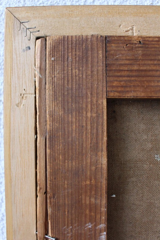 Image 1 of Ritratto modernista di metà secolo, monogramma firmato 'P D' - Dipinto ad olio cubista vibrante