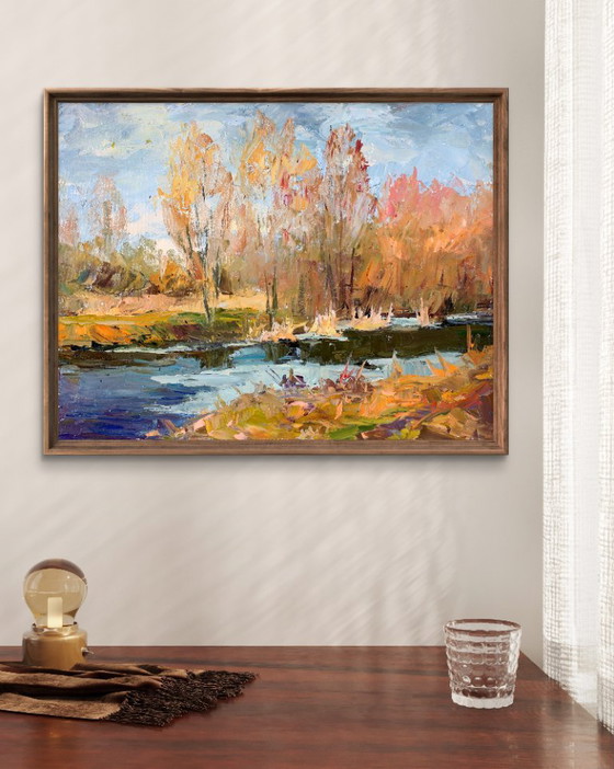 Origineel Schilderij Natuurlandschap Late Herfst Het Eerste IJs – Schilderijen & Tekeningen, Canvas (photo 2 of 7)
