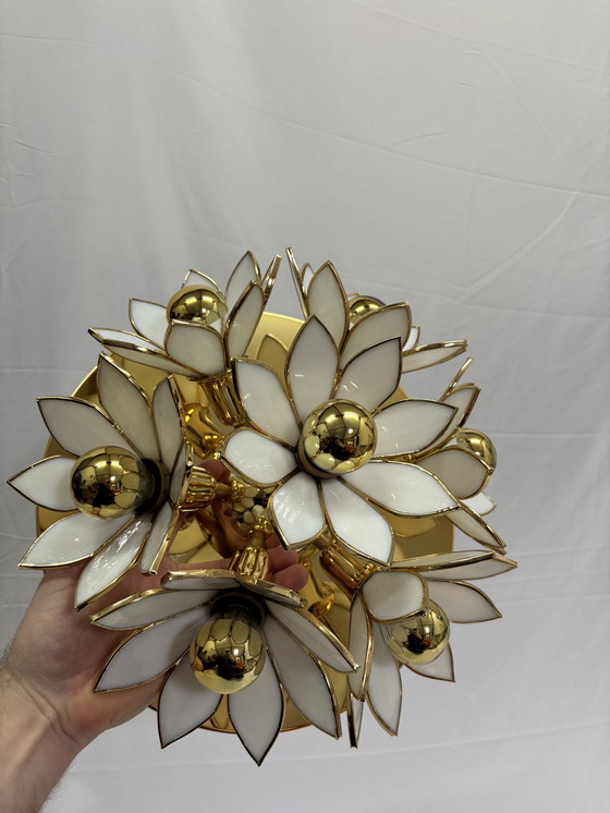 Image 1 of Plafonnier Lotus vintage style Hollywood Regency, en laiton et or