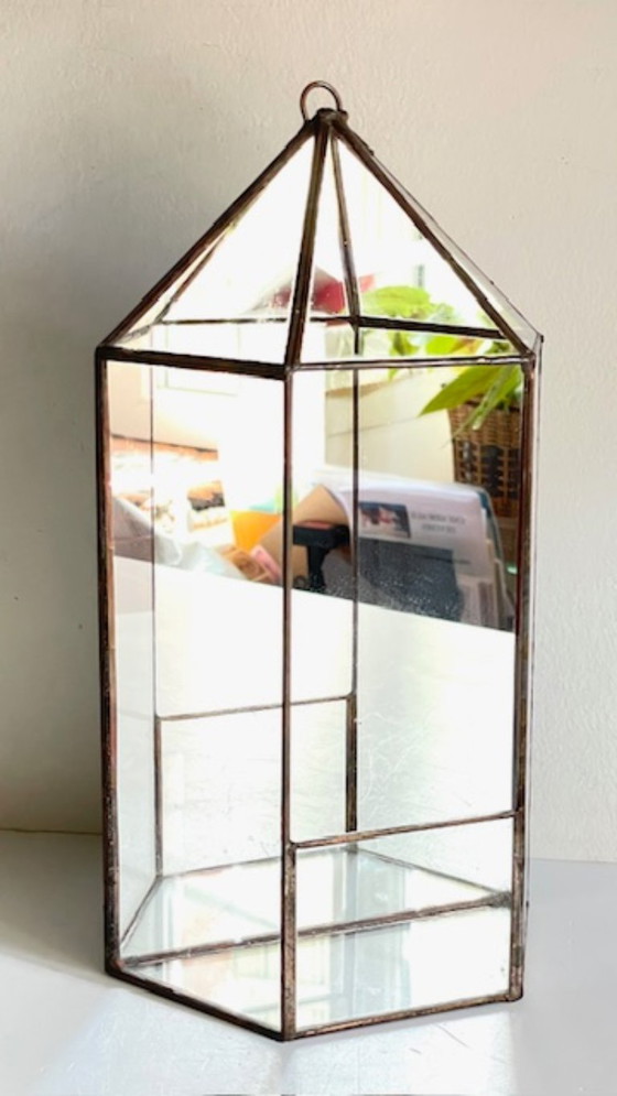 Image 1 of Fioriera vintage in vetro e ottone
