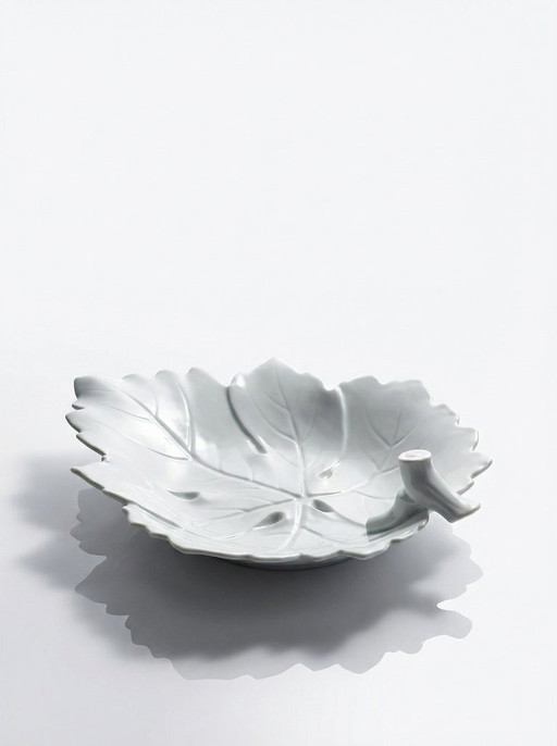 Large celadon porcelain vine leaf bowl by L. Michelaud, Limoges, 1930-50