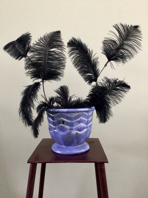 Vintage cache pot handgedraaid iriserend glazuur