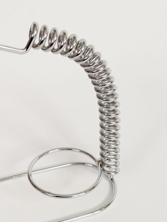 Image 1 of 1980s Memphis Style Chrome Wine Bottle Holder, Postmodern Barware, Modernist Kitchen Decor