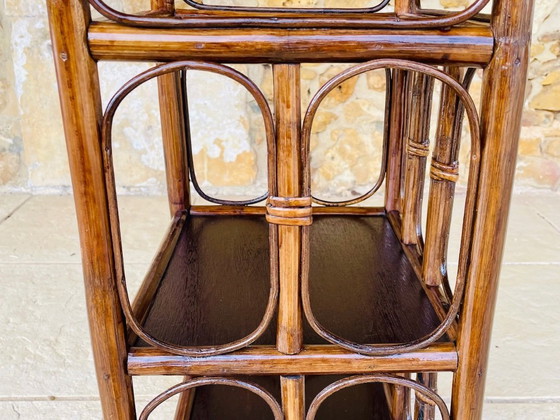 Image 1 of Vintage bamboe en rotan 3-laags plank, jaren 60