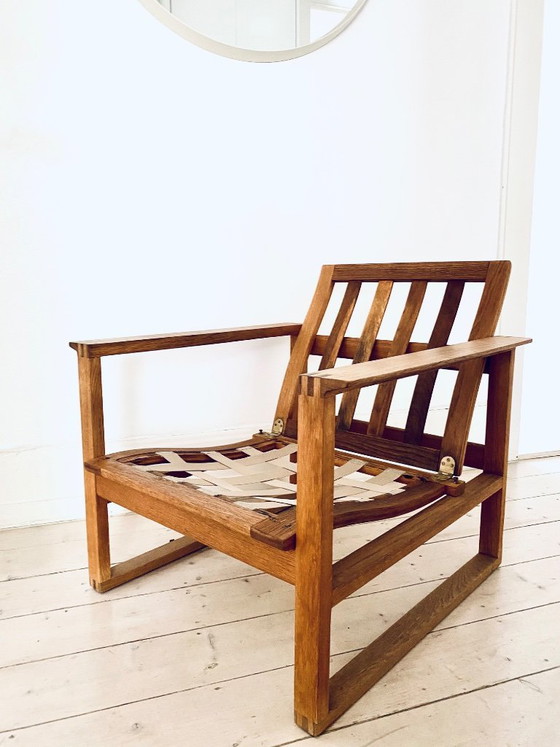 Borge Mogensen Fredericia OAK MODEL BM2256 SLED CHAIR e Rovere – Poltrone, Tela (photo 2 of 5)