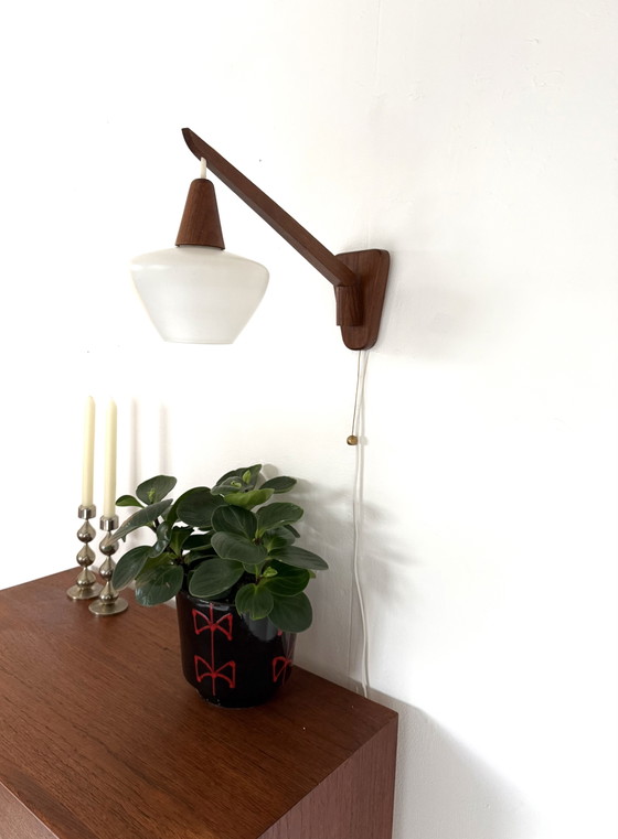 Image 1 of Vintage teak and opal glass wall lamp, Denmark '60s