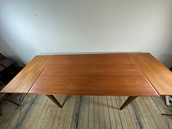 Vintage Scandinavian Teak Dining Table 1970s – 2 Integrated Extensions – Wood (photo 9 of 12)
