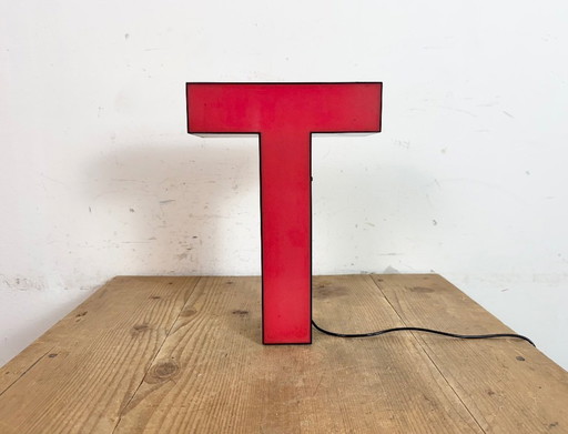Vintage Red Illuminated Letter T , 1970s